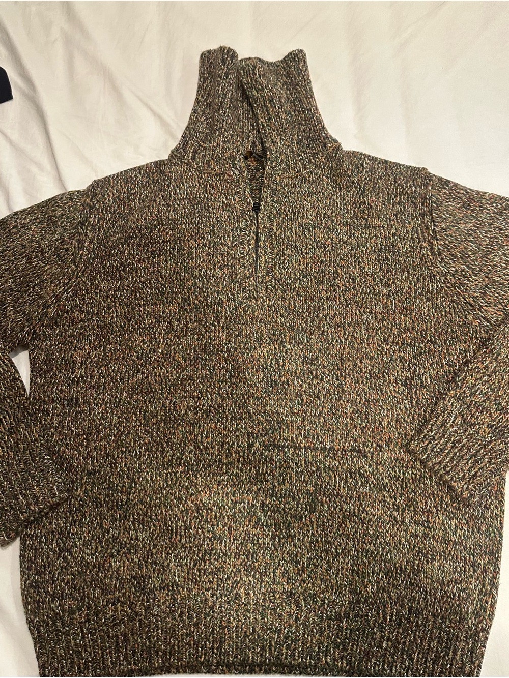 Loro Piana Multicolor Marled Half-Zip Sweater in Brown and Green Flecks